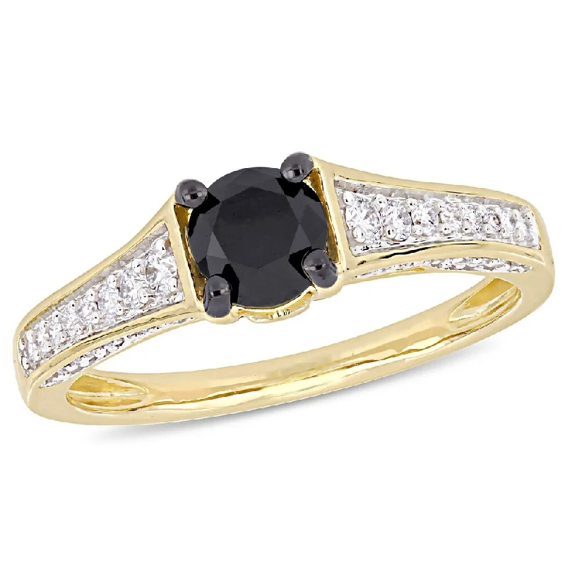 Engagement Rings with a Triple - Row Diamond BandMiadora 14k Yellow Gold with Black Rhodium 1ct TDW Black and White Diamond Engagement Ring