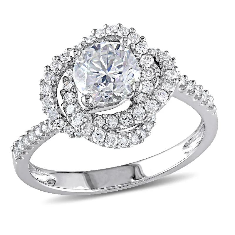 Engagement Rings with a Floral - Inspired Prong SettingMiadora 18k White Gold 1 1/4ct TDW Diamond Swirl Floral Halo Engagement Ring