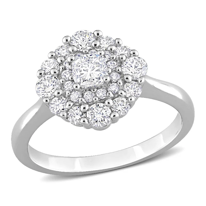 Moissanite Engagement Rings with a Sparkling Center StoneMiadora 1ct TDW Cushion and Round-Cut Diamond Cluster Ring in 14k White Gold