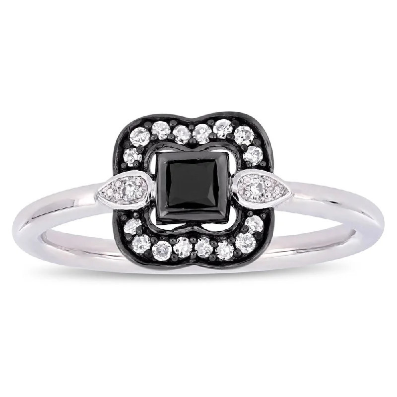 Rose - Cut Diamond Engagement Rings with a Rustic CharmMiadora 2-Tone 10k White Gold with Black Rhodium 1/4ct TDW Black and White Diamond Curved Square Halo Engagement Ring