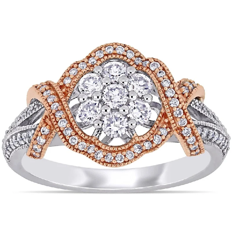 Art Nouveau - Inspired Engagement Rings with Organic MotifsMiadora 2-Tone 14k Gold 5/8ct TDW Diamond Floral Crossover Engagement Ring