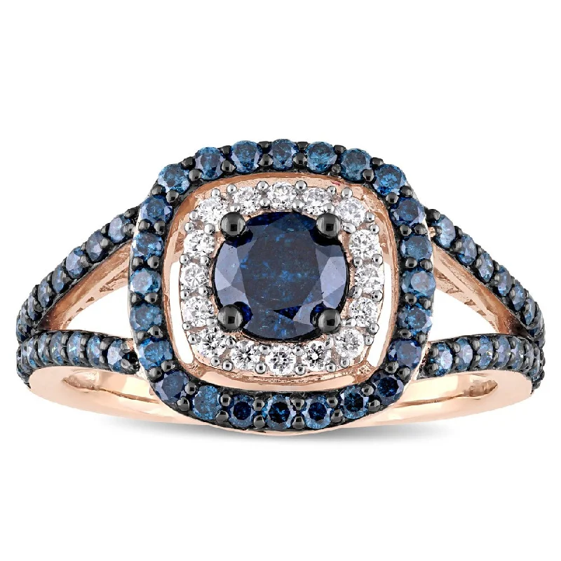 Engagement Rings with a Hidden Heart - Shaped CutoutMiadora Signature Collection 10k Rose Gold with Black Rhodium 1-1/3ct TDW Blue and White Diamond Double Halo Engagement Ring