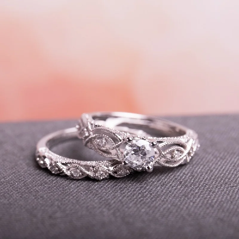 Vintage - Style Engagement Rings with Intricate ScrollworkMiadora Signature Collection 10k White Gold 3/4ct TDW Diamond Vintage Filigree Bridal Ring Set