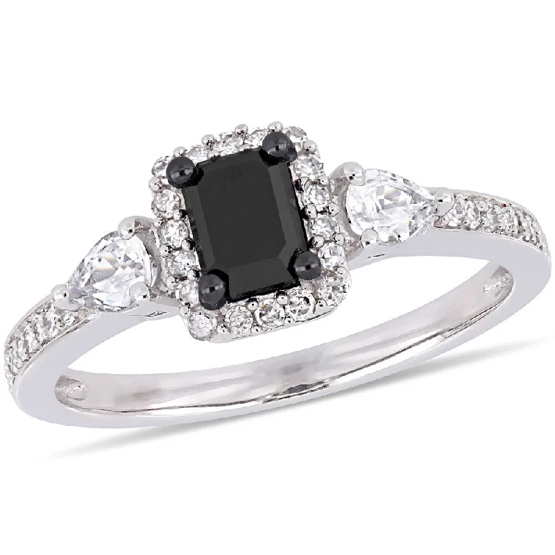 Rose - Cut Diamond Engagement Rings with a Rustic CharmMiadora Signature Collection 10k White Gold 7/8ct TDW Black and White Diamond White Sapphire 3-Stone Halo Engagement Ring