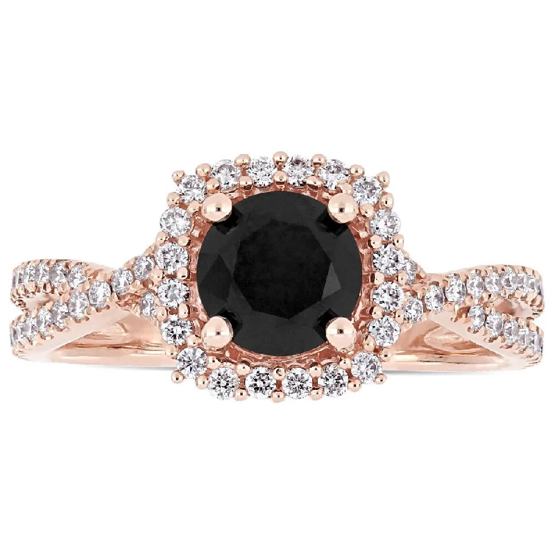 Vintage - Style Engagement Rings with Intricate ScrollworkMiadora Signature Collection 14k Rose Gold 1 1/2ct TDW Black and White Diamond Halo Infinity Engagement Ring