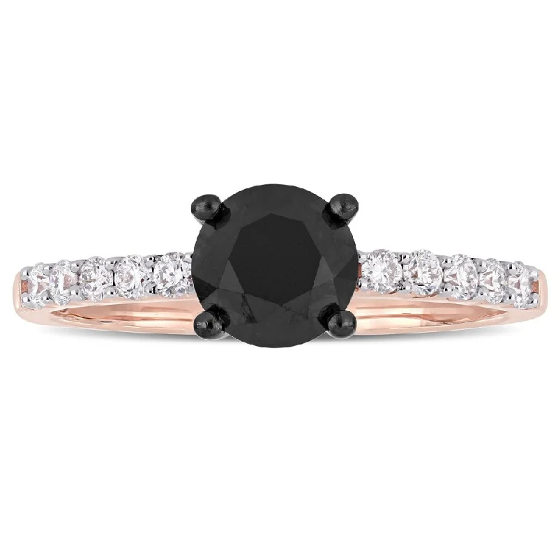 Vintage - Style Engagement Rings with Intricate ScrollworkMiadora Signature Collection 14k Rose Gold 1 1/4ct TDW Black and White Diamond Solitaire Engagement Ring