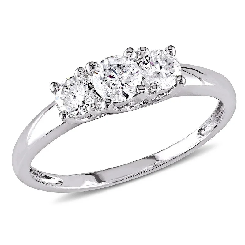 Engagement Rings with a Triple - Row Diamond BandMiadora Signature Collection 14k White Gold 1/2ct TDW Certified Diamond Three-Stone Engagement Ring