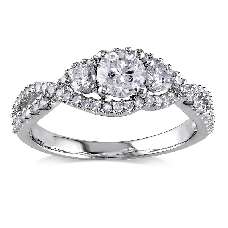 Cushion - Shaped Engagement Rings with Bead - Set DiamondsMiadora Signature Collection 14k White Gold 1ct TDW Diamond 3-stone Split Shank Engagement Ring