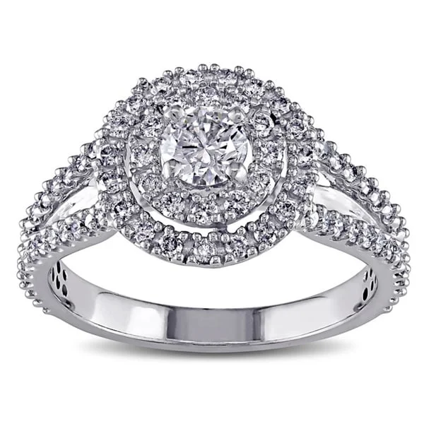 Engagement Rings with a Hidden Halo and Pavé - Set BandMiadora Signature Collection 14k White Gold 1ct TDW Diamond Engagement Ring