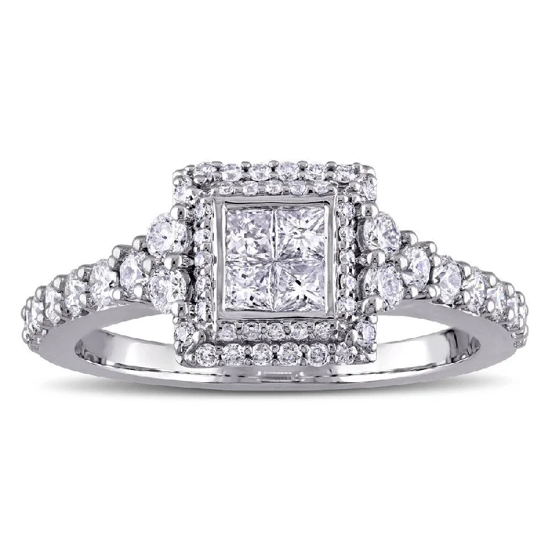 Moissanite Engagement Rings with a Sparkling Center StoneMiadora Signature Collection 14k White Gold 1ct TDW Princess and Round-cut Diamond Square Double Halo Engagement Ring