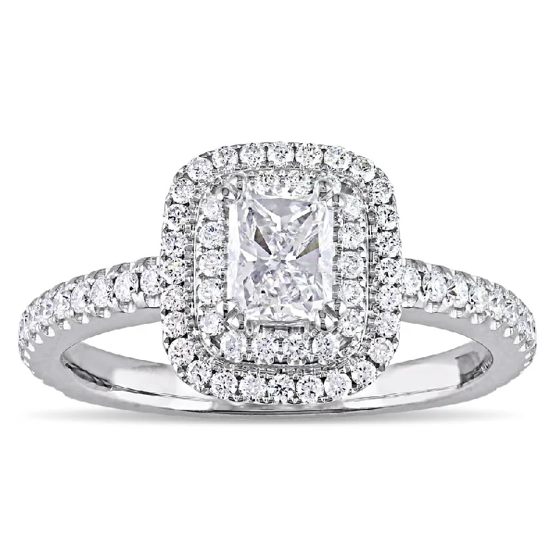 Rose - Cut Diamond Engagement Rings with a Rustic CharmMiadora Signature Collection 14k White Gold 1ct TDW Radiant and Round-Cut Diamond Double Halo Engagement Ring