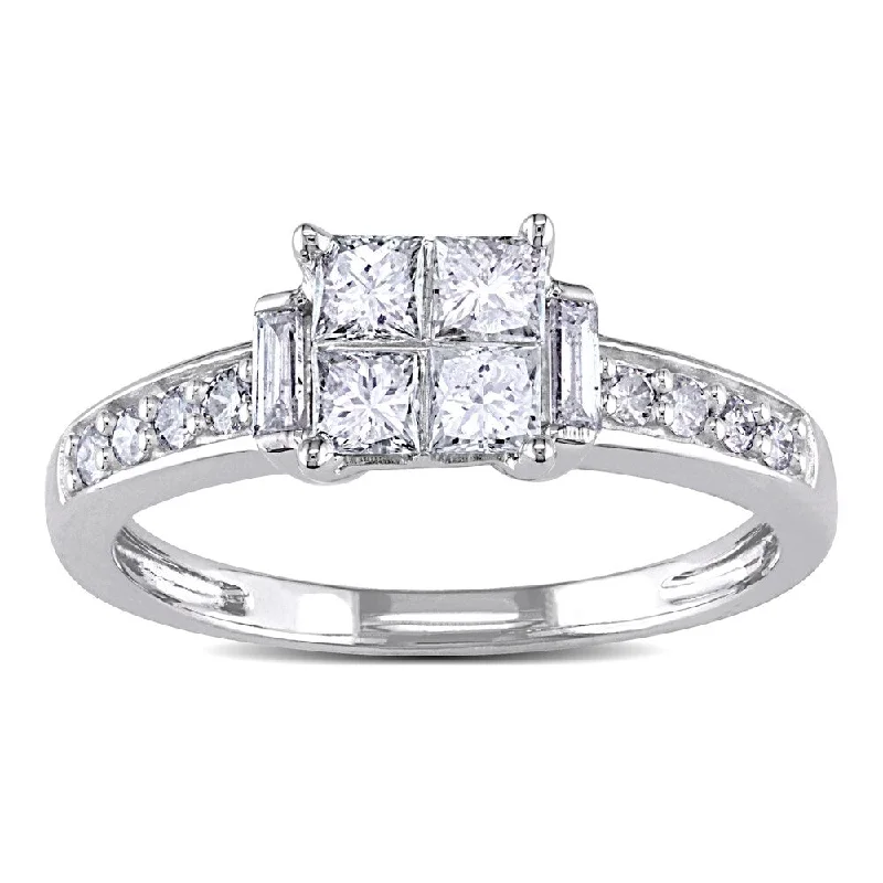 Emerald - Cut Engagement Rings with Trapezoid Side StonesMiadora Signature Collection 14k White Gold 5/8ct TDW Diamond Quad Engagement Ring (G-H, I1-I2)