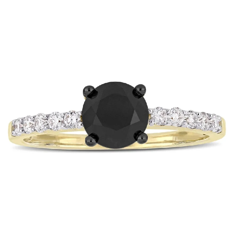 Cushion - Shaped Engagement Rings with Bead - Set DiamondsMiadora Signature Collection 14k Yellow Gold 1 1/4ct TDW Black and White Diamond Solitaire Engagement Ring