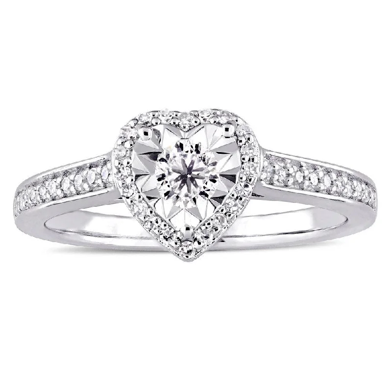 Moissanite Engagement Rings with a Sparkling Center StoneMiadora Signature Collection Sterling Silver 1/3ct TDW Diamond Heart Halo Engagement Ring - White