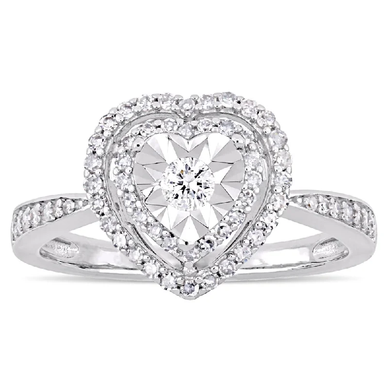 Vintage - Style Engagement Rings with Intricate ScrollworkMiadora Signature Collection Sterling Silver 3/8ct TDW Diamond Floating Heart Halo Engagement Ring