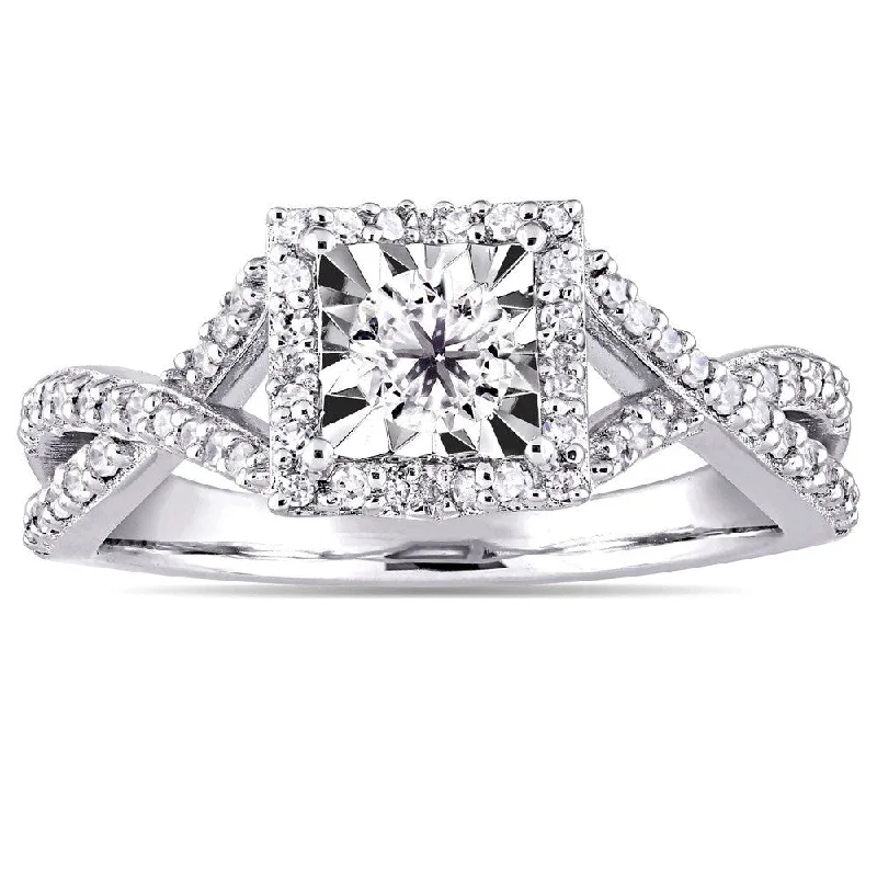 Custom - Engraved Engagement Rings with a Special MessageMiadora Sterling Silver 1/2ct TDW Diamond Crossover Engagement Ring - White