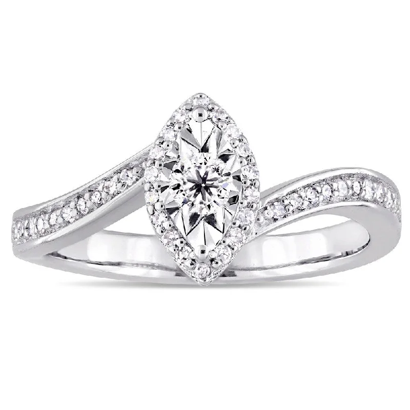 Engagement Rings with a Hidden Halo and Pavé - Set BandMiadora Sterling Silver 1/4ct TDW Diamond Bypass Style Engagement Ring - White