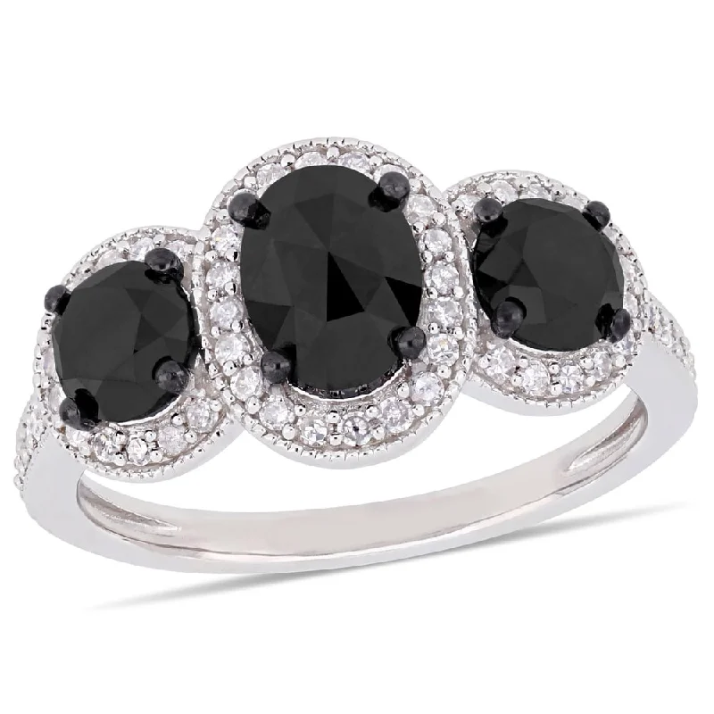 Platinum Engagement Rings with Milgrain EdgesMiadora Sterling Silver with Black Rhodium 2-2/5ct TDW Black and White Diamond 3-Stone Halo Engagement Ring