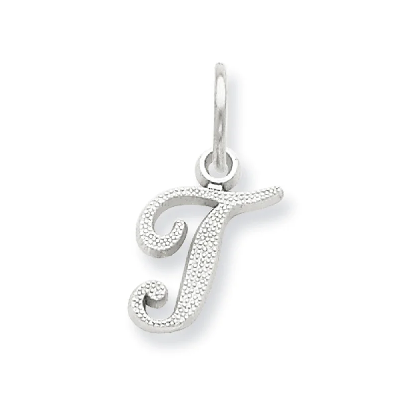 Crystal - Encrusted Pendants in the Shape of a Crown14k White Gold, Sadie Collection, Mini Satin Script Initial T Charm