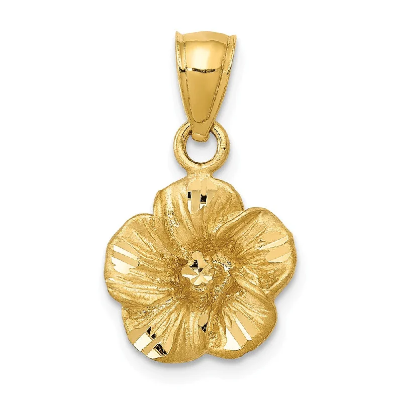 Recycled Metal Pendants with Upcycled Jewelry Components14k Yellow Gold 3D Satin & Diamond Cut Hibiscus Pendant, 12mm