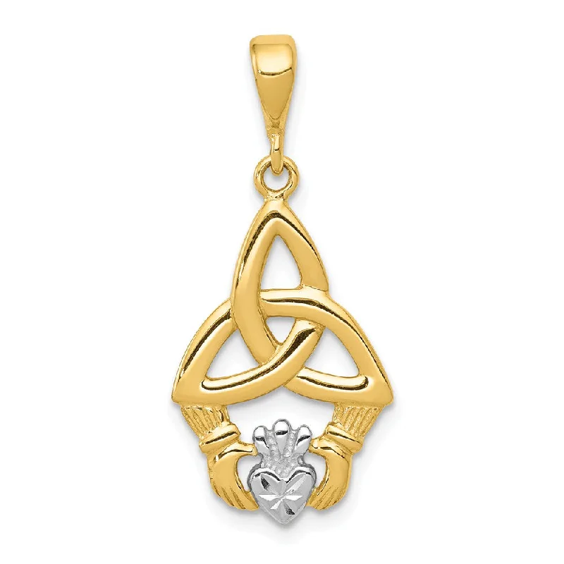 Sterling Silver Pendants with Hand - Engraved Family Crests14k Yellow Gold and Rhodium Diamond Cut Claddagh Pendant, 12mm