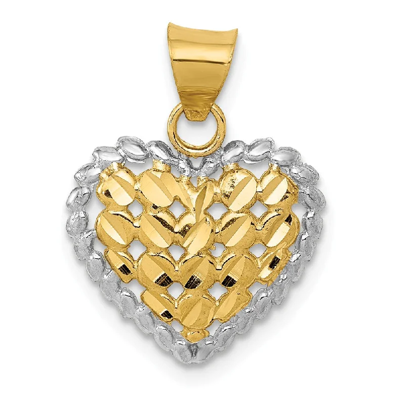 Turquoise - Inlaid Pendants with Southwest - Style Geometric Patterns14k Yellow Gold and Rhodium Diamond Cut Heart Pendant, 14mm