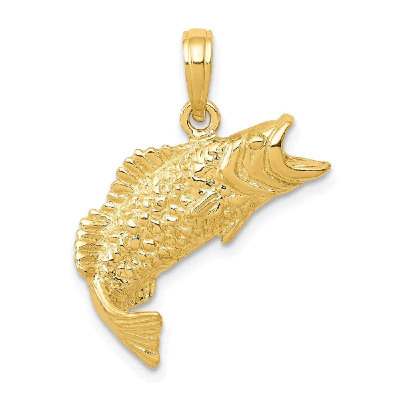 Hand - Carved Wooden Pendants with Folk - Art Motifs14k Yellow Gold Bass Fish Pendant, 19mm (3/4 Inch)