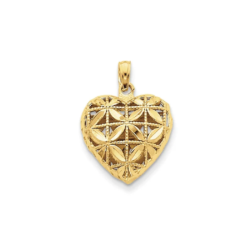 Coral - Trimmed Pendants with Seashell and Pearl Accents14k Yellow Gold Diamond Cut Open Puffed Heart Pendant, 16mm