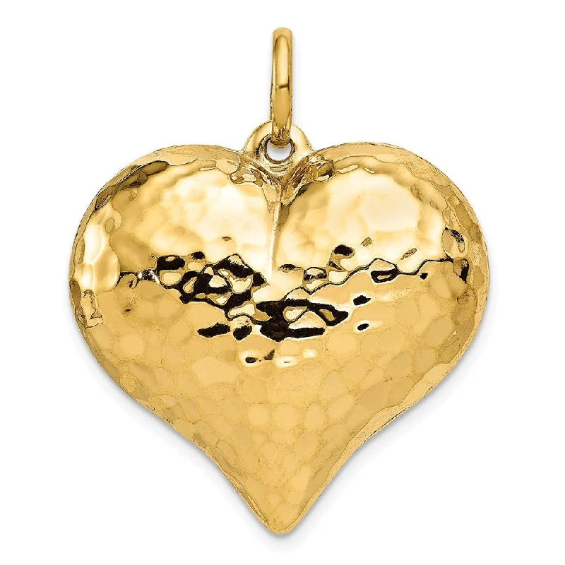 Hand - Carved Wooden Pendants with Folk - Art Motifs14k Yellow Gold Hollow Hammered Puffed Heart Pendant, 28mm