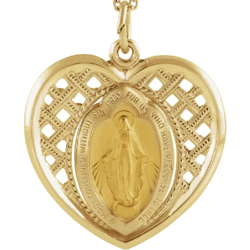 Amethyst - Faceted Pendants with Silver - Wire Wrapping14k Yellow Gold Miraculous Medal Heart Pendant, 20mm (3/4 Inch)