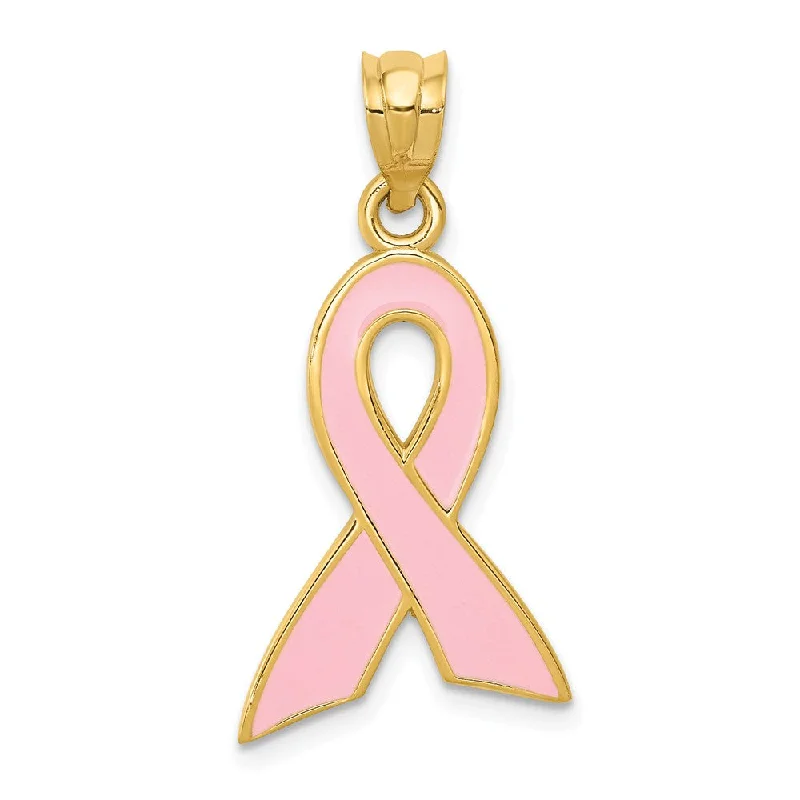 Stainless Steel Pendants with Laser - Etched Motivational Quotes14k Yellow Gold & Pink Enamel Awareness Ribbon Pendant