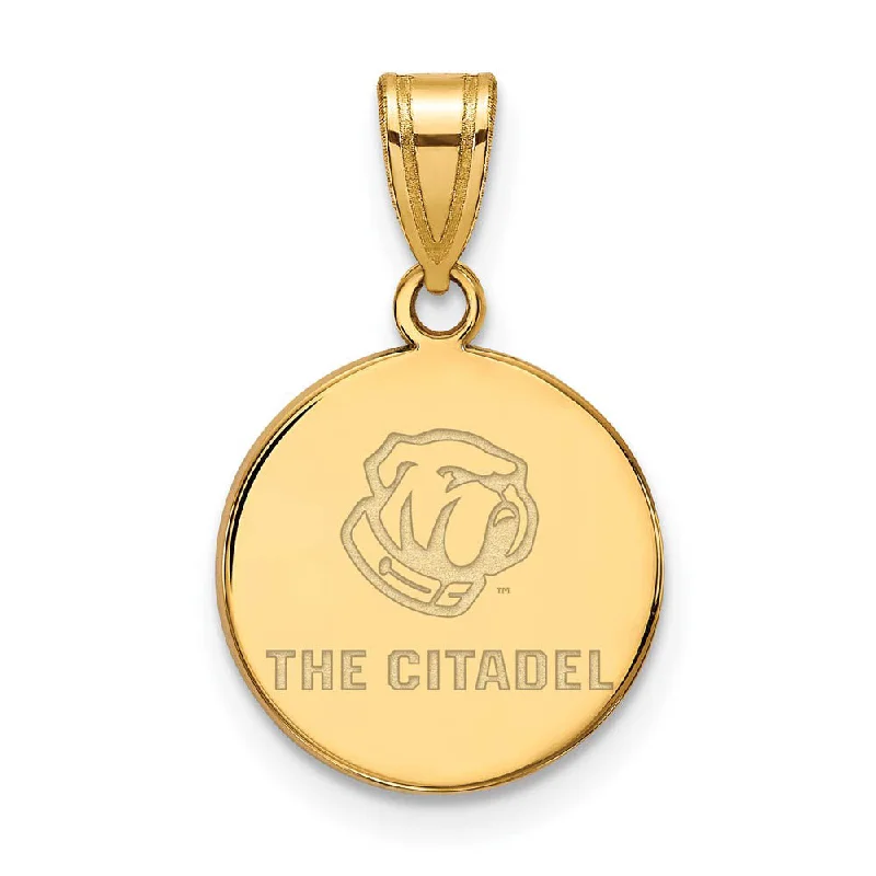 Recycled Metal Pendants with Upcycled Jewelry Components14K Yellow Gold Plated S. Silver The Citadel MD Bulldogs Disc Pendant