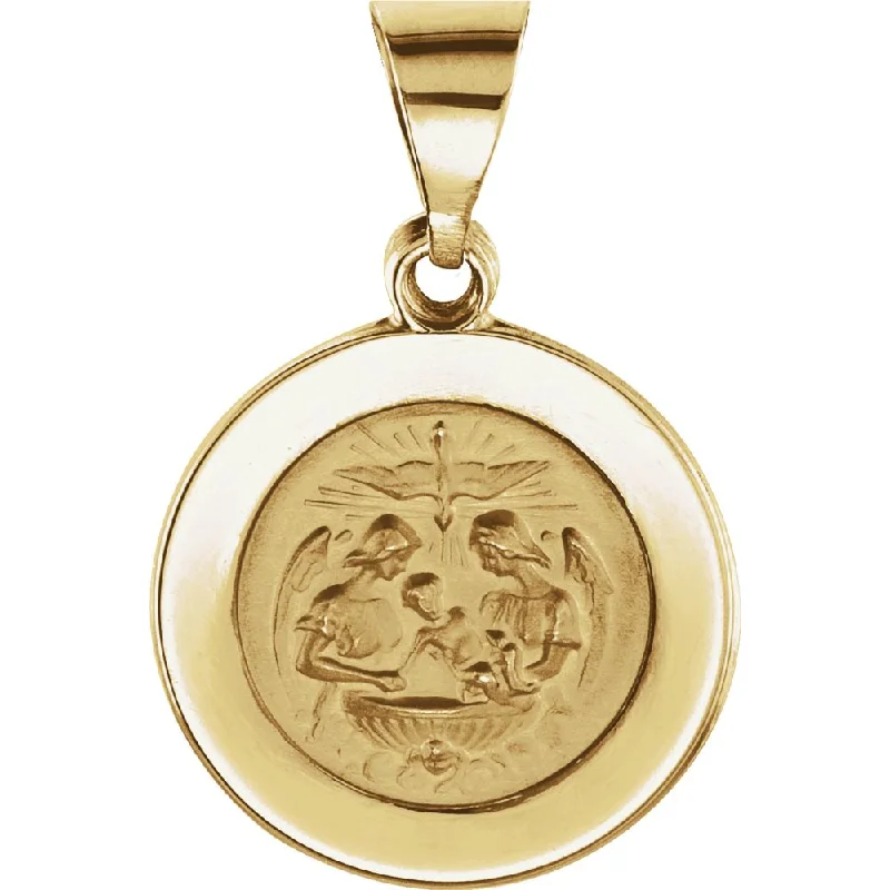 Recycled Metal Pendants with Upcycled Jewelry Components14k Yellow Gold Round Hollow Baptismal Medal Pendant, 15mm