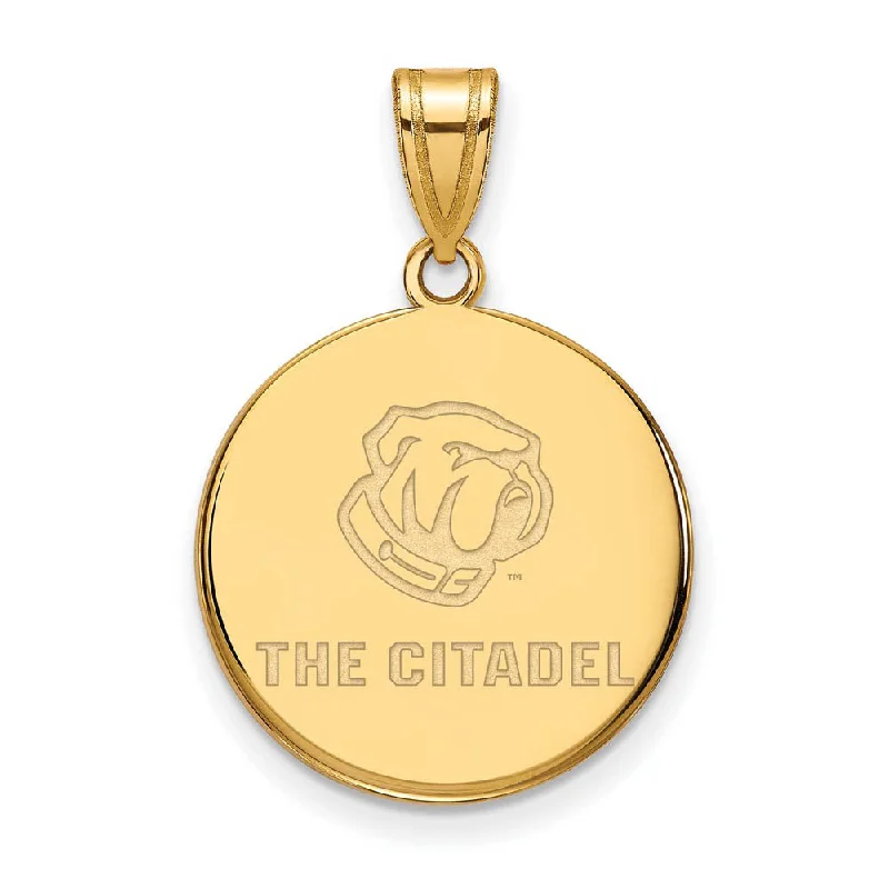 Crystal - Encrusted Pendants in the Shape of a Crown14K Yellow Gold The Citadel Large  Bulldogs Disc Pendant