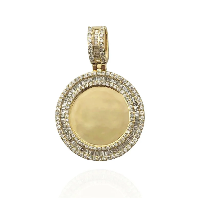 Leather - Wrapped Pendants with Brass Stud EmbellishmentsBaguette & Round Diamond Round Memorial Picture Pendant (14K)