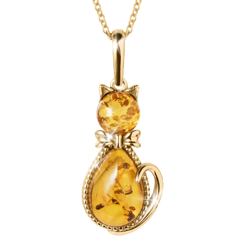 Feather - Pendant Necklaces with Real - Feather and Bead AccentsBaltic Amber Feline Pendant