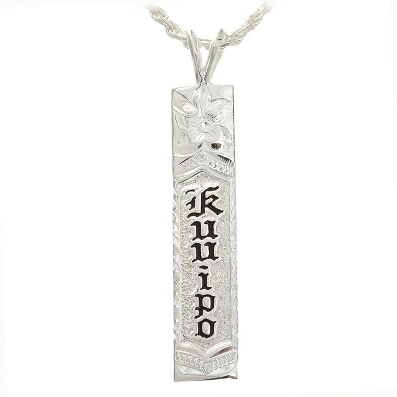 Zodiac - Sign Pendant Necklaces with Personalized Birthstone SettingsSterling Silver Black Enamel KUUIPO Vertical Pendant 8mm (Chain Sold Separately)