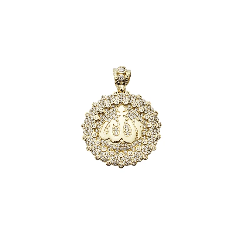 Sterling Silver Pendants with Hand - Engraved Family CrestsAllah Round CZ Pendant 2 (14K)