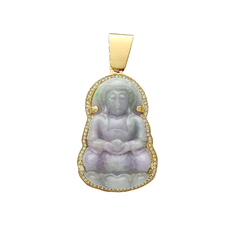 Turquoise - Inlaid Pendants with Southwest - Style Geometric PatternsDiamond Frame Purple & Green GuanYin Jade Pendant (14K)