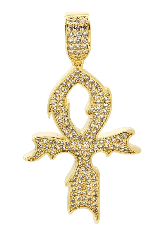 Key - Pendant Necklaces with Antique - Style EngravingsMens Gold Plated Cross Pendant | 5.4 Grams