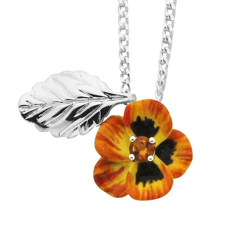 Sun - Pendant Necklaces with Radiant Yellow Citrine CentersKaren Walker Pansy Necklace, Small Pansy- Silver, Yellow Enamel, Citrine