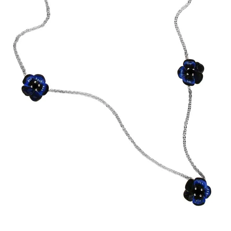 Dreamcatcher - Pendant Necklaces with Hand - Woven Web PatternsKaren Walker Pansy Necklace, Small Pansies -  Silver, Blue Enamel, Sapphire