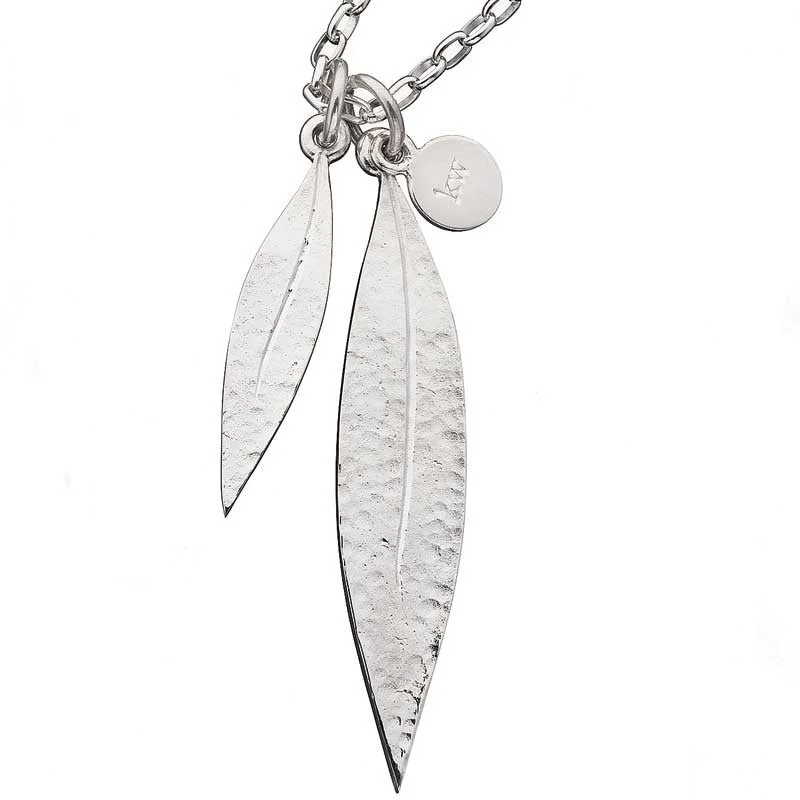 Feather - Pendant Necklaces with Real - Feather and Bead AccentsKaren Walker Double Leaf Pendant - Silver