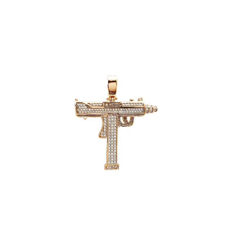 Hand - Carved Wooden Pendants with Folk - Art MotifsMini UZI CZ Pendant (14K)