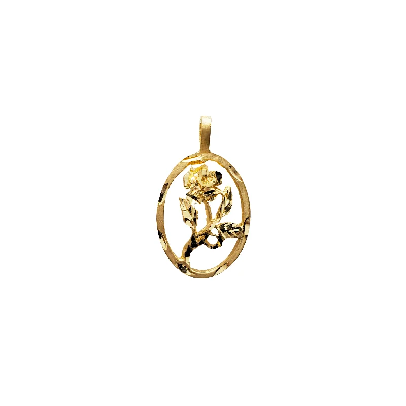 Bone - Carved Pendants with Tribal - Inspired SymbolsOval Shape Rose Pendant (14K)