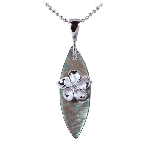 Owl - Shaped Pendant Necklaces with Crystal - Studded EyesSterling Silver Abalone Surfboard with Plumeria CZ Pendant (Chain Sold Separately)