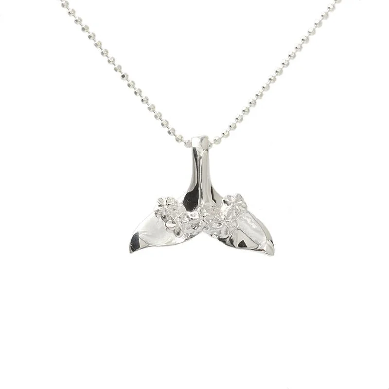 Sterling Silver Whale Tail with Plumeria Lei Pendant (Chain Sold Separately)