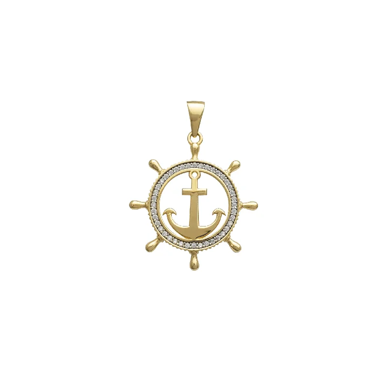 Coral - Trimmed Pendants with Seashell and Pearl AccentsWhite Zirconia Steering Wheel & Anchor Pendant (14K)