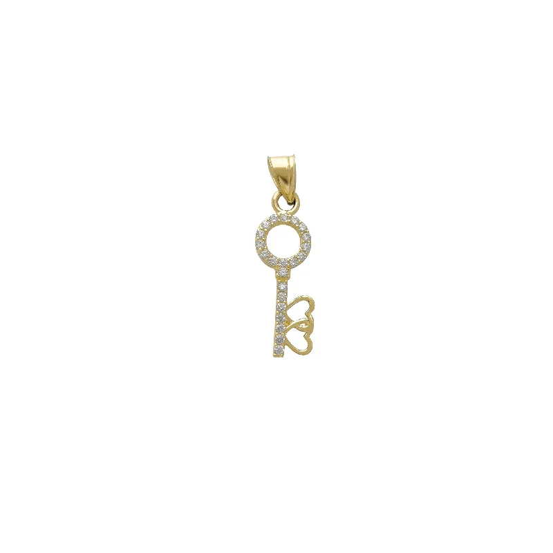 Turquoise - Inlaid Pendants with Southwest - Style Geometric PatternsZirconia Love Key Pendant (14K)