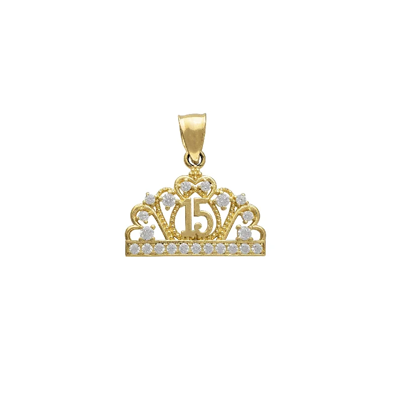 Recycled Metal Pendants with Upcycled Jewelry ComponentsZirconia Quinceañera Tiara/Crown Pendant (14K)